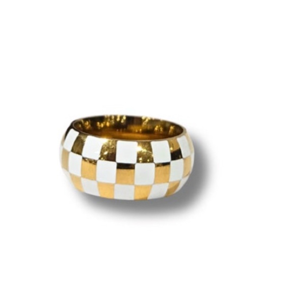 Gold and White Checkered Band Ring
